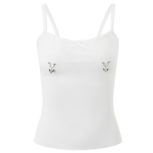 White Studded Bowknot Camisole