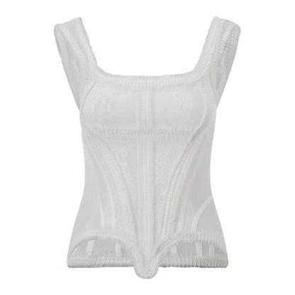 White Lace Trim Mesh corset