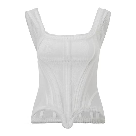 White Lace Trim Mesh corset