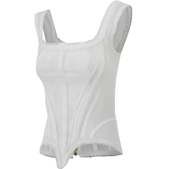 White Lace Trim Mesh corset