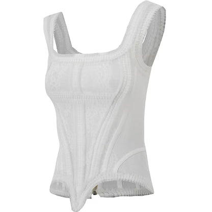 White Lace Trim Mesh corset