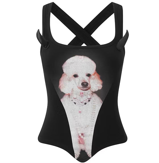 Pink Gemstone Poodle DevilHorn Tank Top