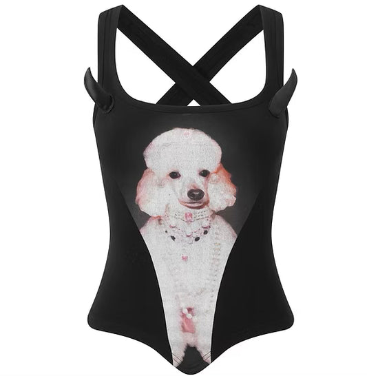 Pink Gemstone Poodle DevilHorn Tank Top