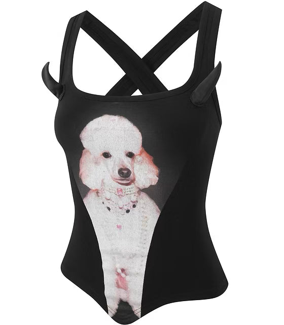 Pink Gemstone Poodle DevilHorn Tank Top