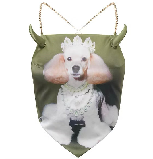 Green Gemstone Poodle Devil Horn Halter Top