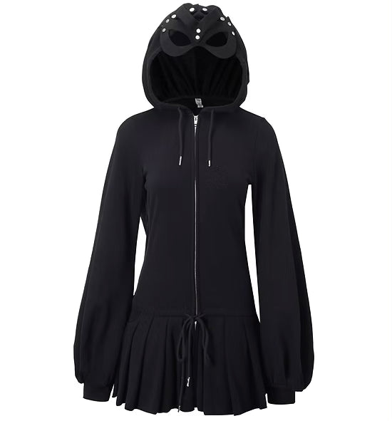 Handmade Black Devil Mask Hoodie Dress