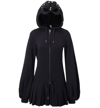 Handmade Black Devil Mask Hoodie Dress