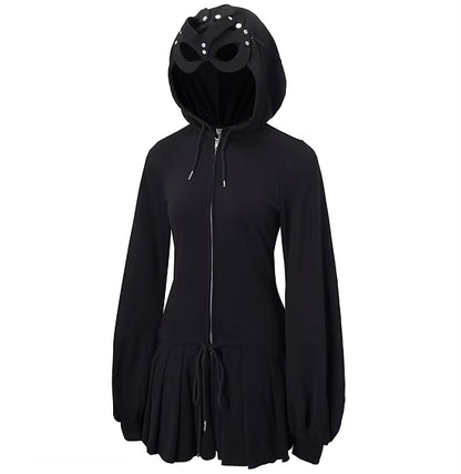 Handmade Black Devil Mask Hoodie Dress