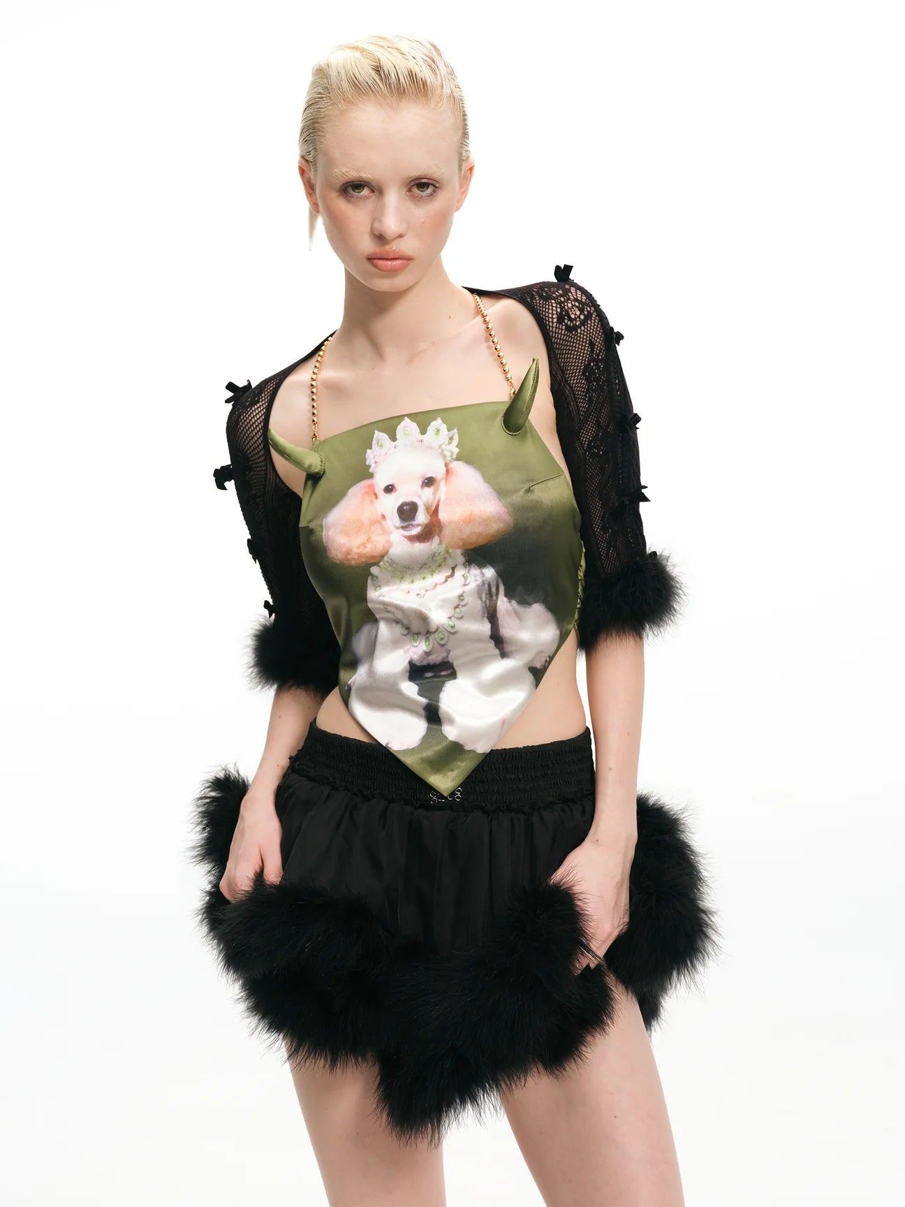 Black Ostrich Feather Puffy Mini Skirt
