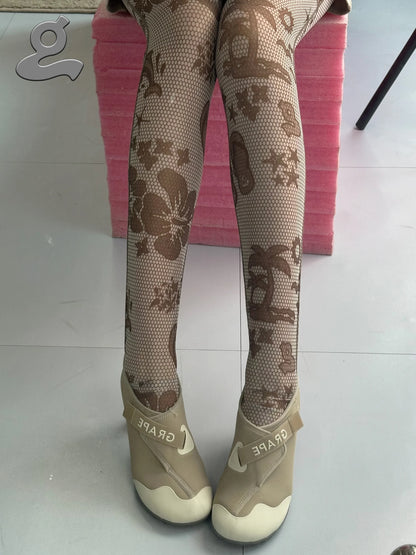 Brown lace printed pantyhose