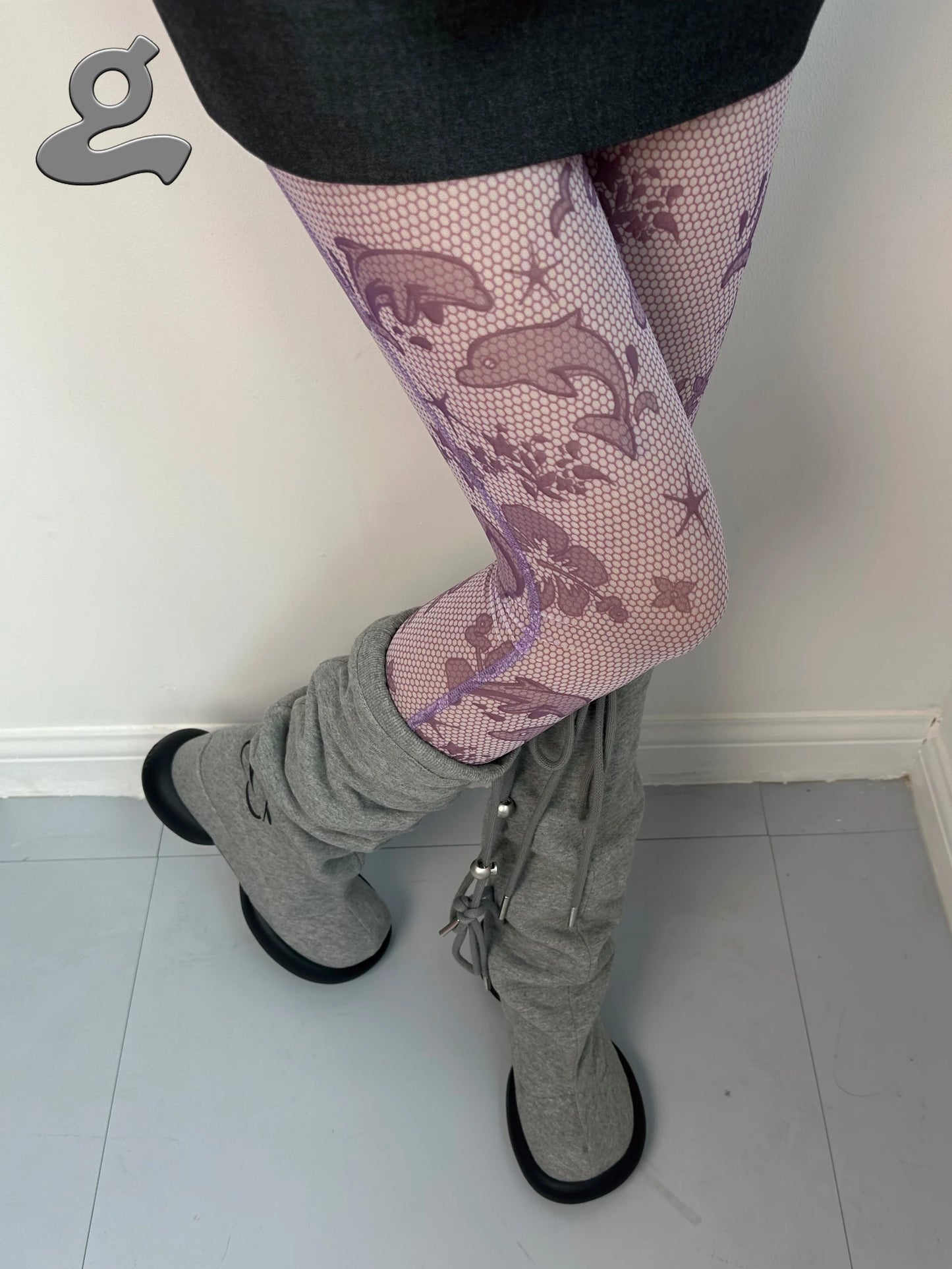 Purple lace print pantyhose