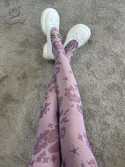 Purple lace print pantyhose