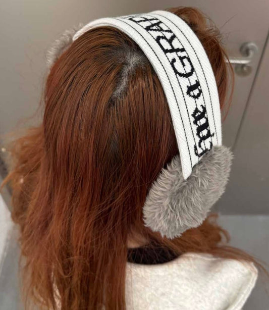 White Music Notation Knitted Earmuffs