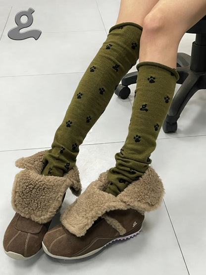 Paw-Printed Strrup Slouchy Wool Leg Warmers