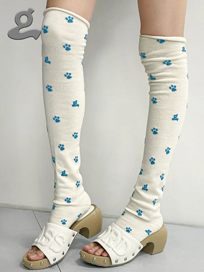 Paw-Print Strrup Slouchy Wool Leg Warmers