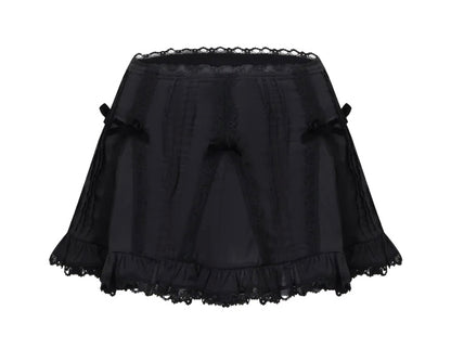 Nodress black lace trim pleated cotton mini skirt