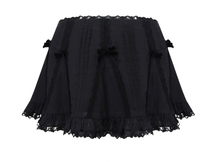 Nodress black lace trim pleated cotton mini skirt