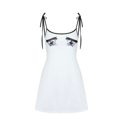 Nodress white "No cry" crying eyes printed camisole dress