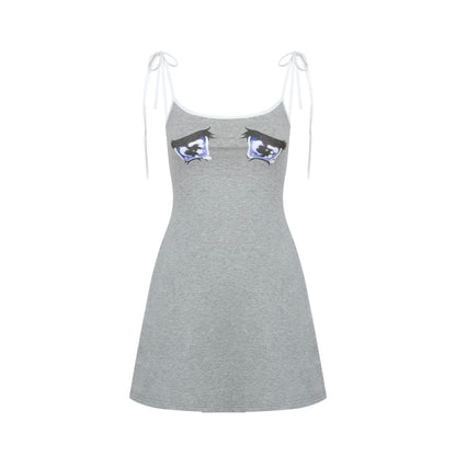 Nodress gray "No cry" crying eyes printed camisole dress