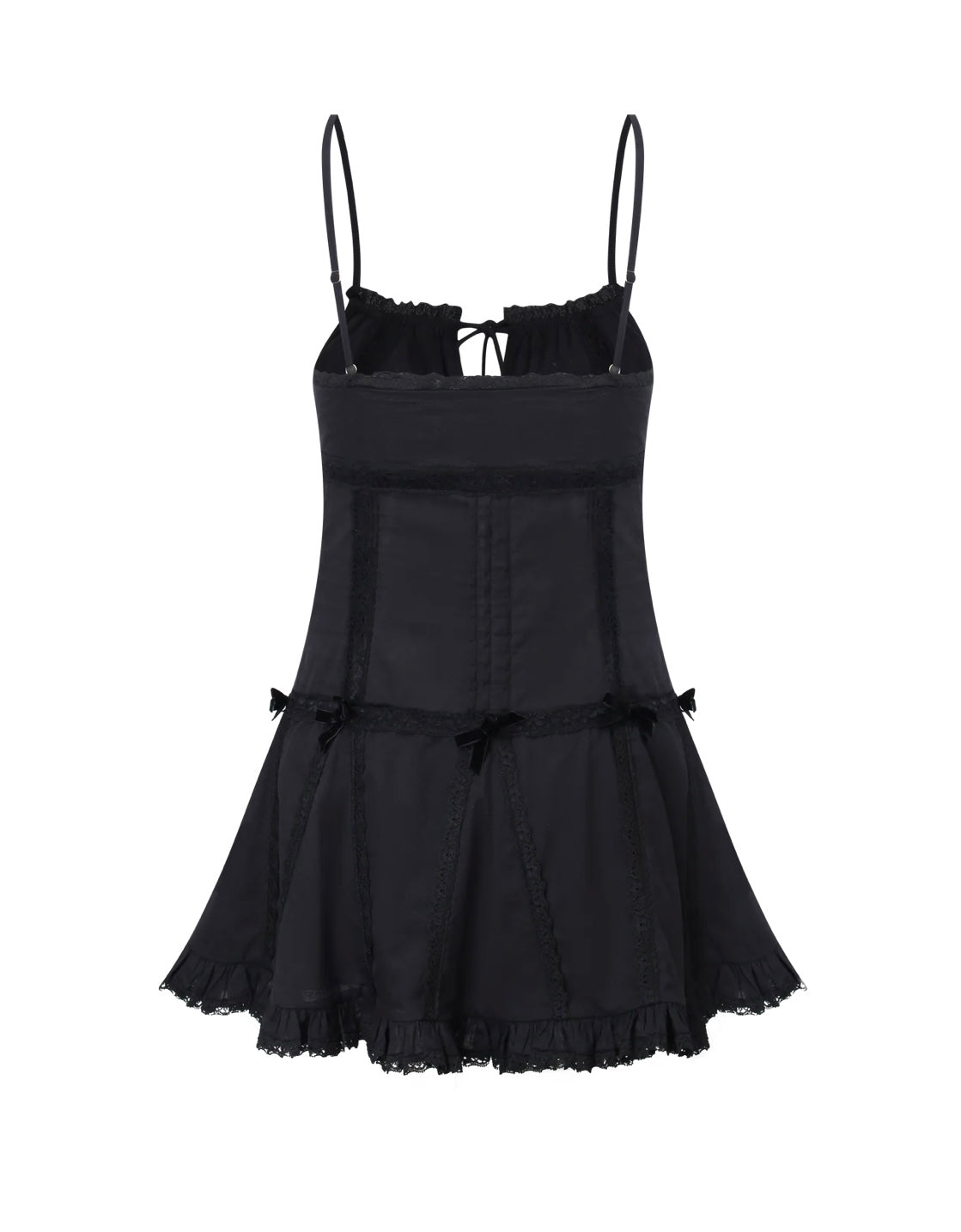 Nodress black lace trim pleated cotton dress