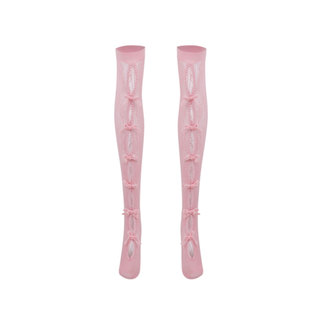 Nodress pink bownot black lace mid-calf socks