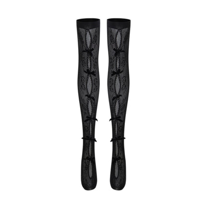 Nodress black bownot black lace mid-calf socks