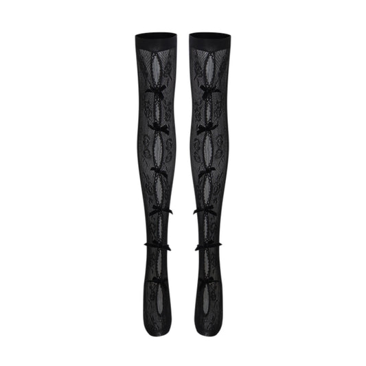 Nodress black bownot black lace mid-calf socks