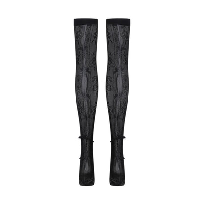 Nodress black bownot black lace mid-calf socks