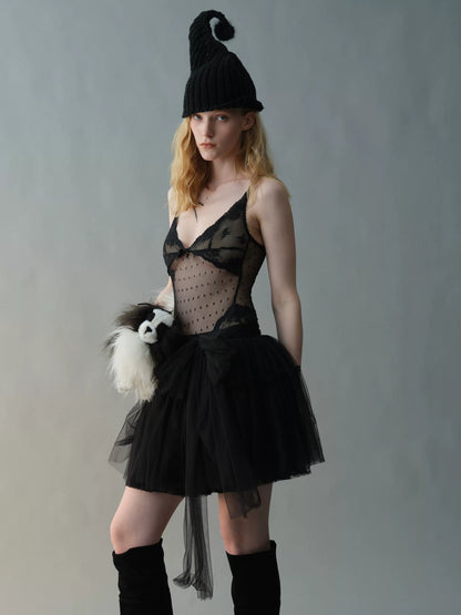 Elf Black Pom-Pom Knit Beanie