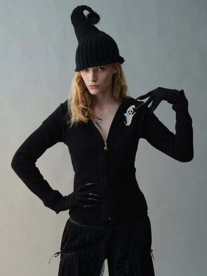 Elf Black Pom-Pom Knit Beanie