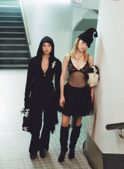 Black Flared Hem Knit Slim Pants