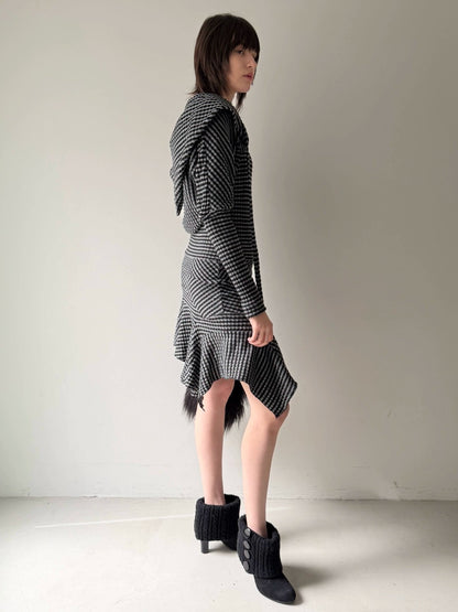 Black & White Striped Knit Hoodie Dress
