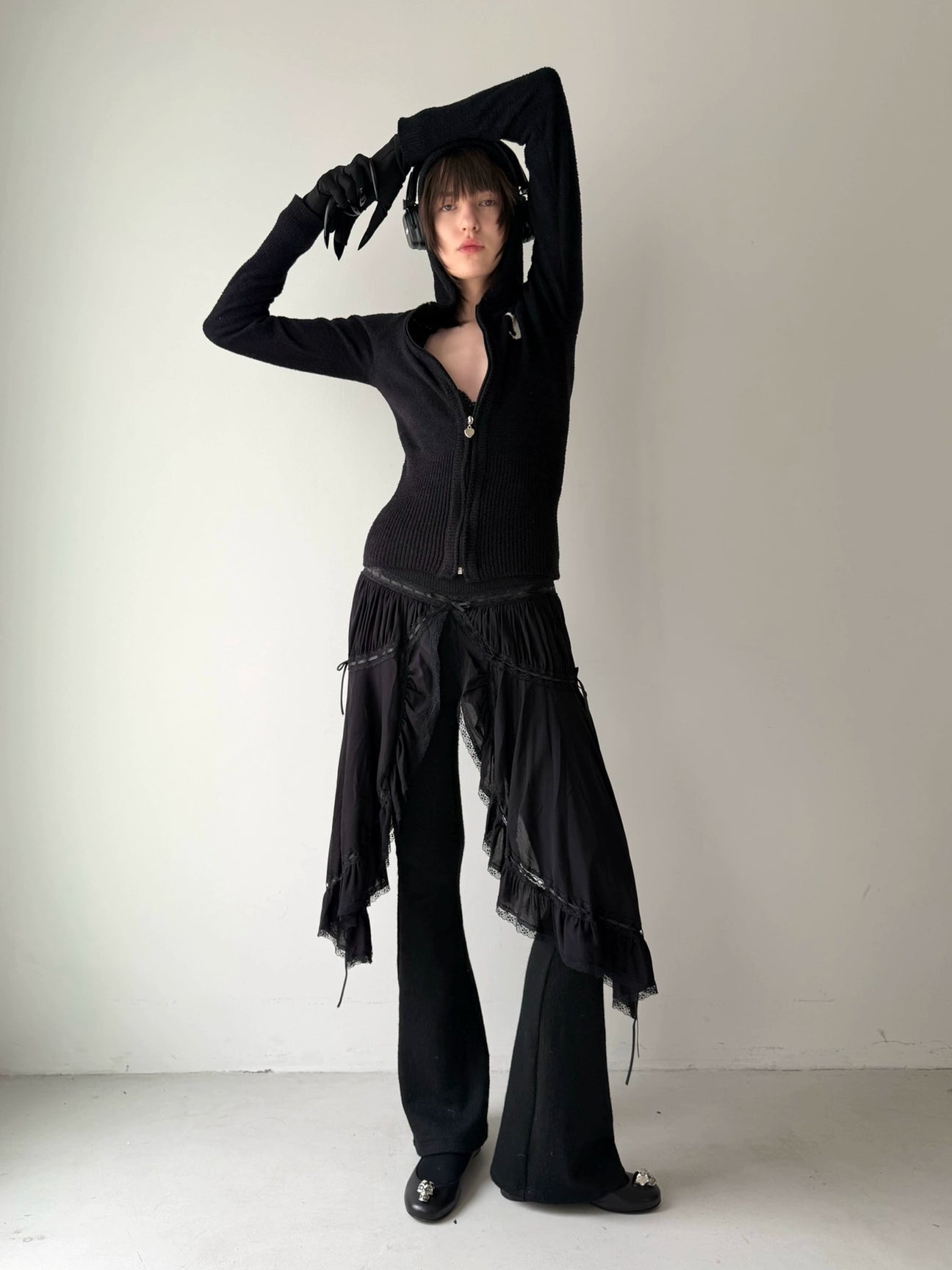 Black Extra Long Nail Tip Stretch Evening Gloves