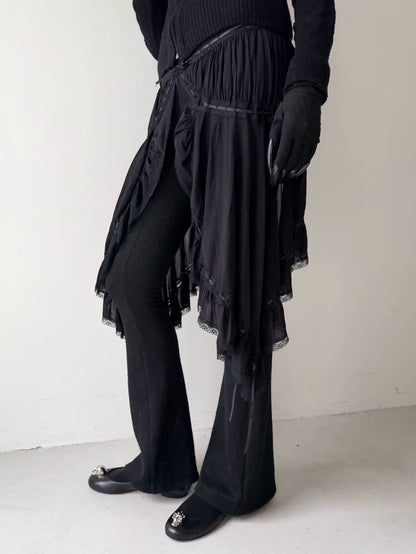 Black Flared Hem Knit Slim Pants