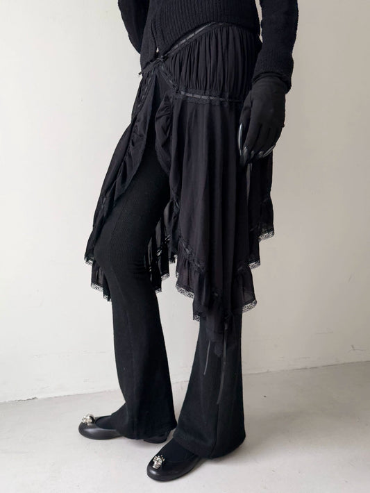 Black Flared Hem Knit Slim Pants