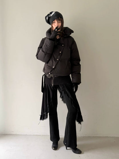 Black Flared Hem Knit Slim Pants