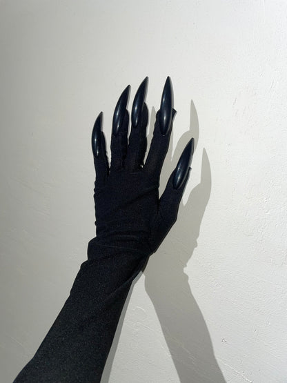 Black Extra Long Nail Tip Stretch Evening Gloves
