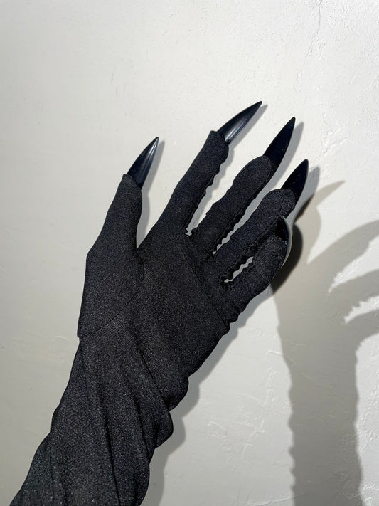Black Extra Long Nail Tip Stretch Evening Gloves