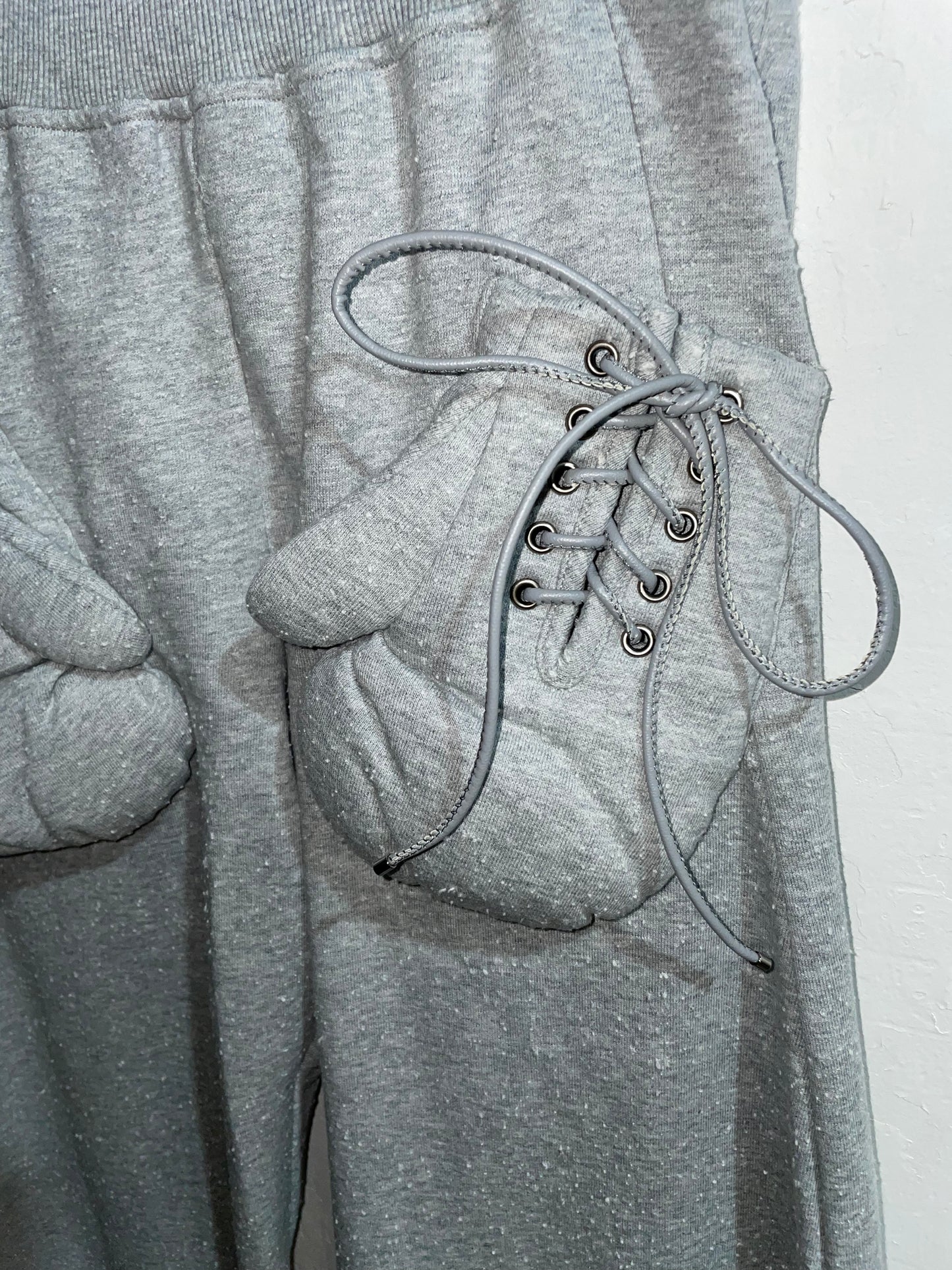 Grey Fleece Lined Warm Sweatpants with Kangaroo Pockets