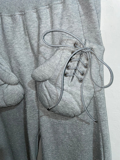 Grey Fleece Lined Warm Sweatpants with Kangaroo Pockets