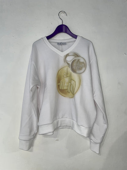 coin and ring print v neck sweat