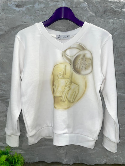 coin and ring print v neck sweat