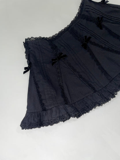 Nodress black lace trim pleated cotton mini skirt