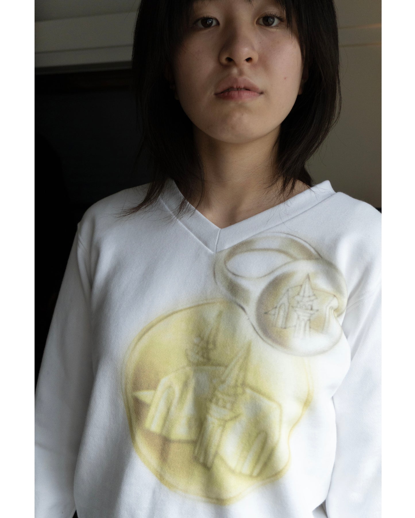 coin and ring print v neck sweat