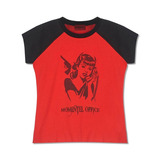 MOMENTEL office black red nagrang t-shirt